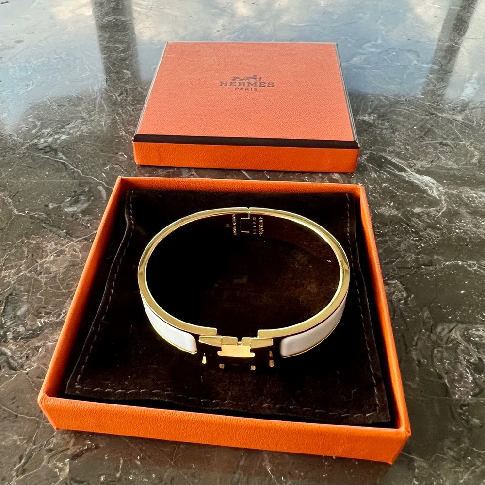 Hermes Clic H White and Gold Bracelet